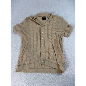 Abercrombie & Fitch Mens Button Up Collared Knitted Top Short Sleeve Tan S